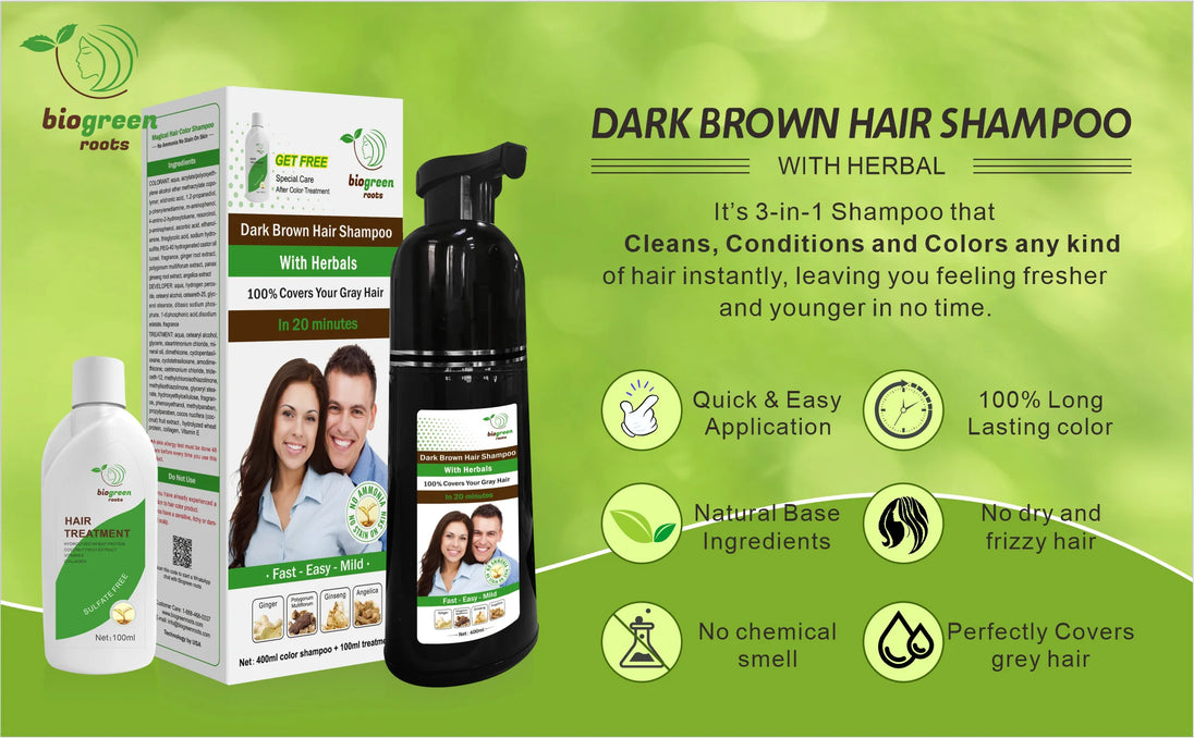 Root Color Shampoo Biogreen Roots Shampoo 400ml - Dark Brown Hair color with Special care