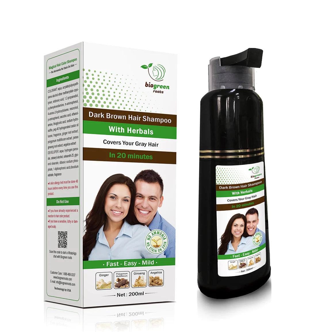 Biogreen Roots Shampoo 200ml - Dark Brown Hair